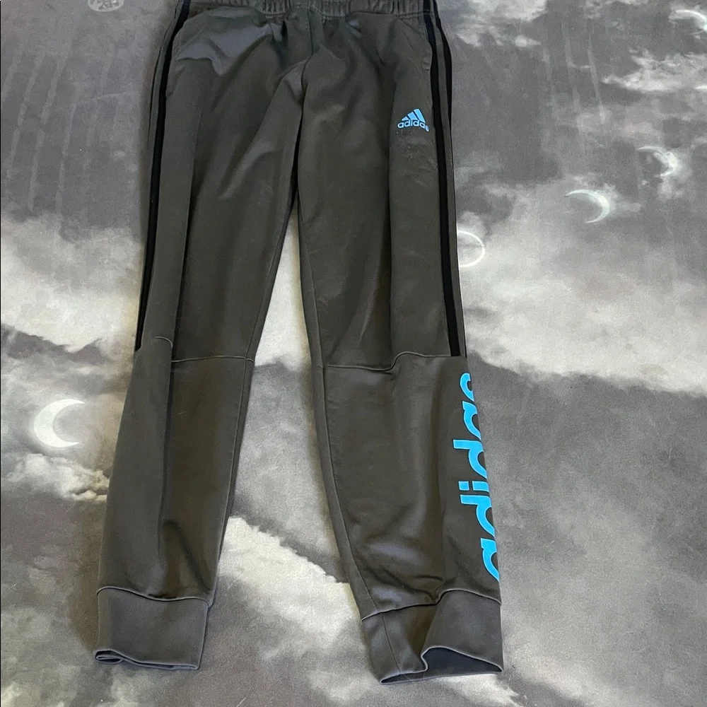 adidas Black Sweatpants with Blue Logo and Side Detail | M